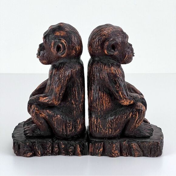Monkey Bookends Heavy Resin Brushed Bronze Look 7" - Picture 4 of 10